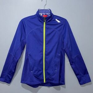 Saucony Running Jacket Womens Small Blue Polyester Full Zip Reflective Athletic